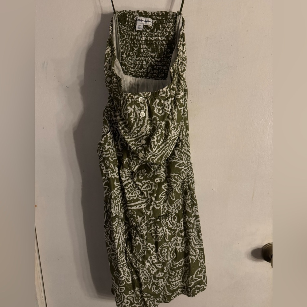American Eagle Outfitters Strapless Olive and White Dress
